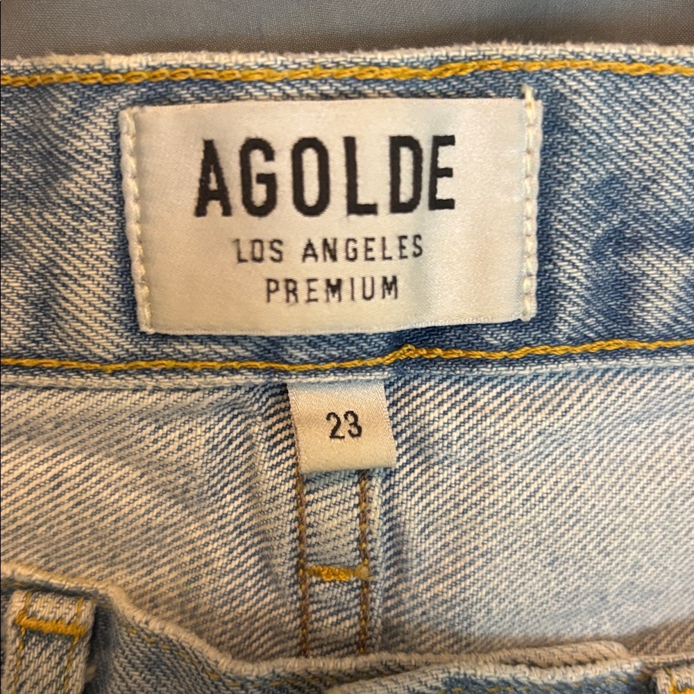 Agolde Light Blue Distressed Denim Cutoff Shorts - Picture 8 of 10